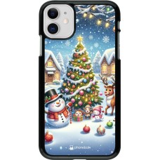 Coque iPhone 11 - Noël 2023 bonhomme de neige et sapin