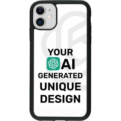 Coque iPhone 11 - Silicone rigide noir 100% unique générée par intelligence artificielle (AI) avec vos idées