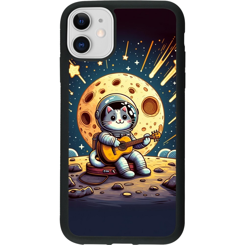 Coque iPhone 11 - Silicone rigide noir AstroCat RockLune