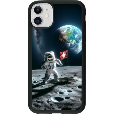 Coque iPhone 11 - Silicone rigide noir Astro Suisse sur lune