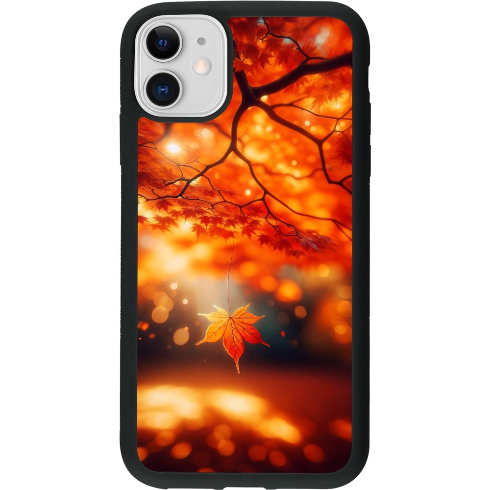 Coque iPhone 11 - Silicone rigide noir Automne Magique Orange