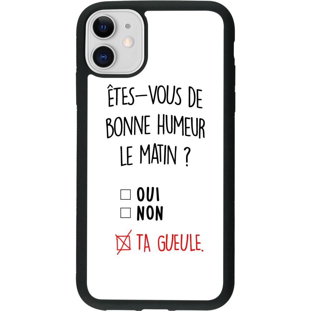 Coque iPhone 11 - Silicone rigide noir Bonne humeur matin