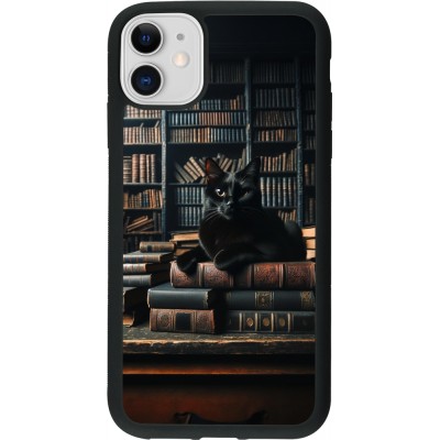 Coque iPhone 11 - Silicone rigide noir Chat livres sombres