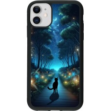 Coque iPhone 11 - Silicone rigide noir Chat noir promenade