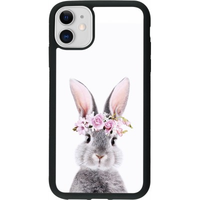 Coque iPhone 11 - Silicone rigide noir Easter 2023 flower bunny