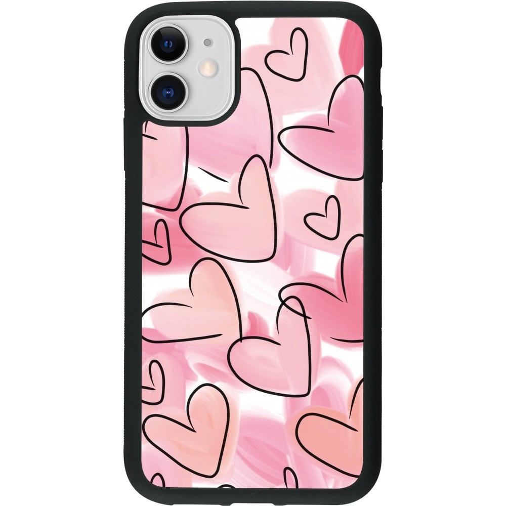 Coque iPhone 11 - Silicone rigide noir Easter 2023 pink hearts