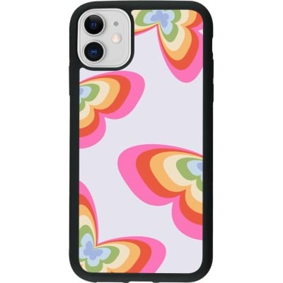 Coque iPhone 11 - Silicone rigide noir Easter 2024 rainbow butterflies