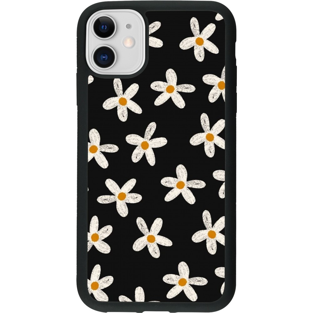 Coque iPhone 11 - Silicone rigide noir Easter 2024 white on black flower