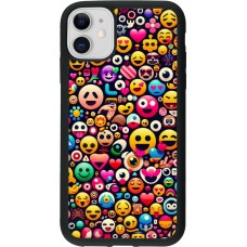 Coque iPhone 11 - Silicone rigide noir Emoji Mix Color