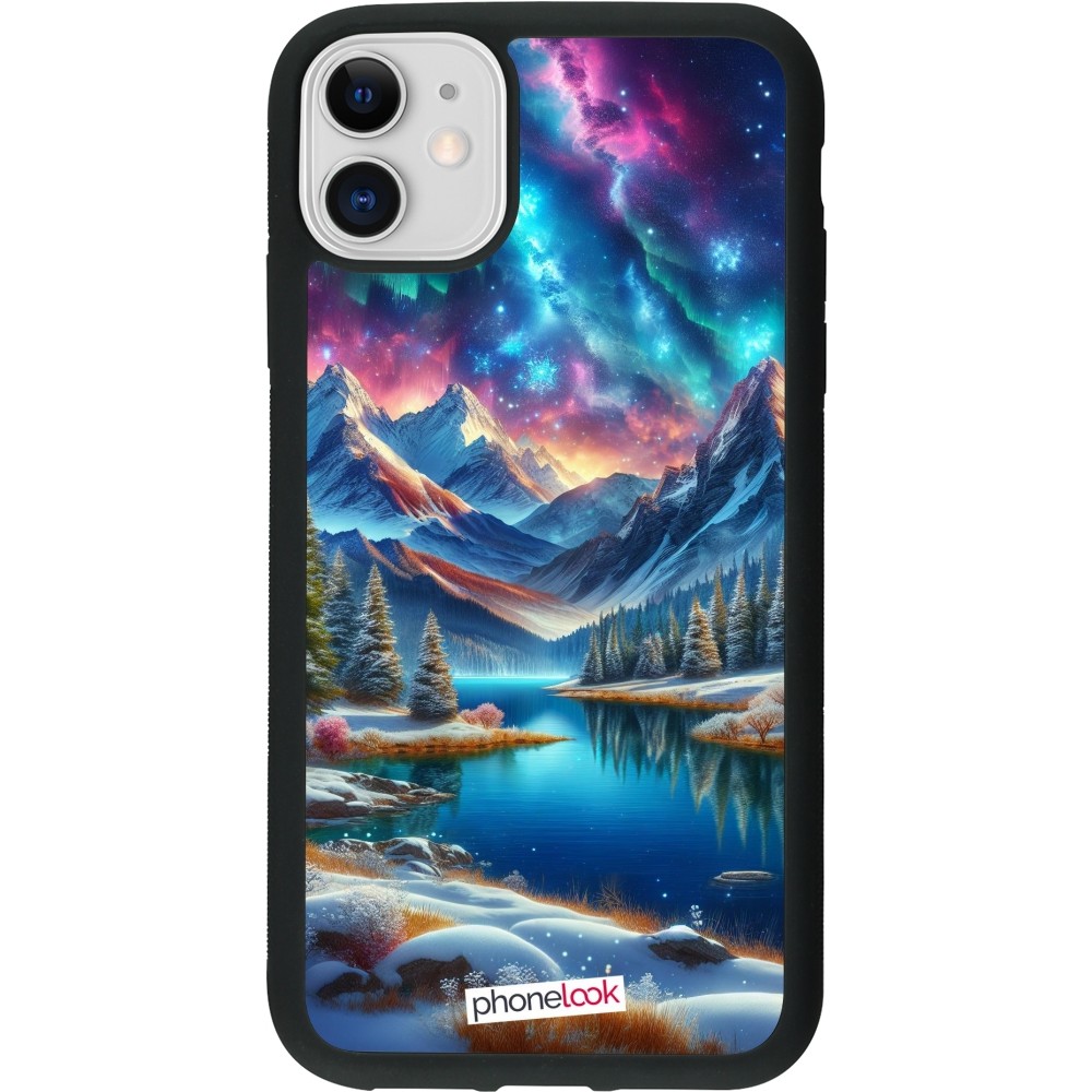 Coque iPhone 11 - Silicone rigide noir Fantasy Mountain Lake Sky Stars