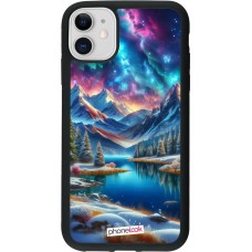 Coque iPhone 11 - Silicone rigide noir Fantasy Mountain Lake Sky Stars