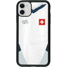 Coque iPhone 11 - Silicone rigide noir Maillot de football Suisse Extérieur personnalisable