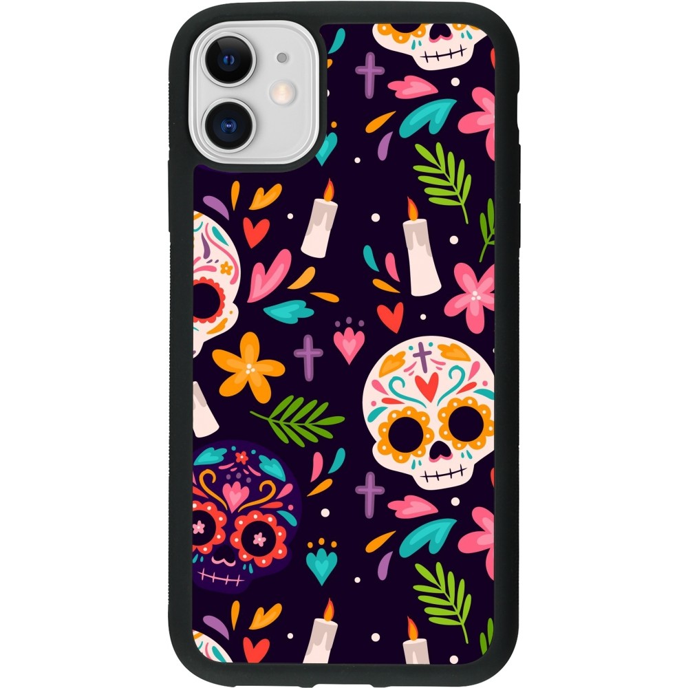 Coque iPhone 11 - Silicone rigide noir Halloween 2023 mexican style