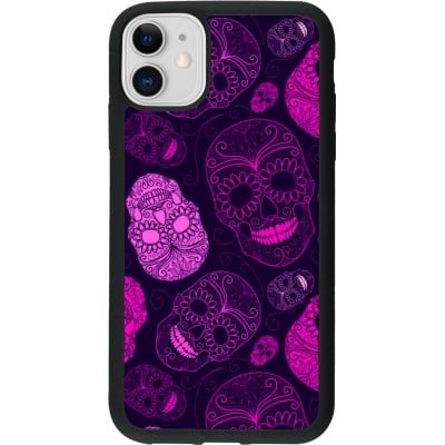 Coque iPhone 11 - Silicone rigide noir Halloween 2023 pink skulls