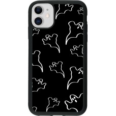 Coque iPhone 11 - Silicone rigide noir Halloween 2024 black and white ghosts