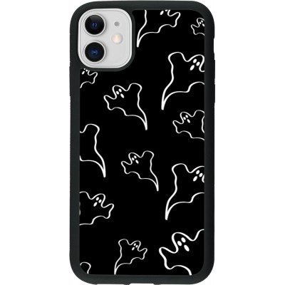 Coque iPhone 11 - Silicone rigide noir Halloween 2024 black and white ghosts