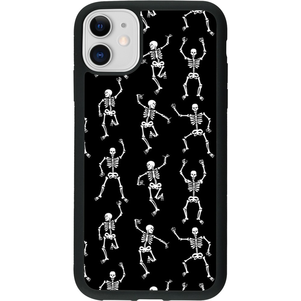 Coque iPhone 11 - Silicone rigide noir Halloween 2024 dancing skeleton