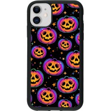 Coque iPhone 11 - Silicone rigide noir Halloween 2024 rainbow pumpkins