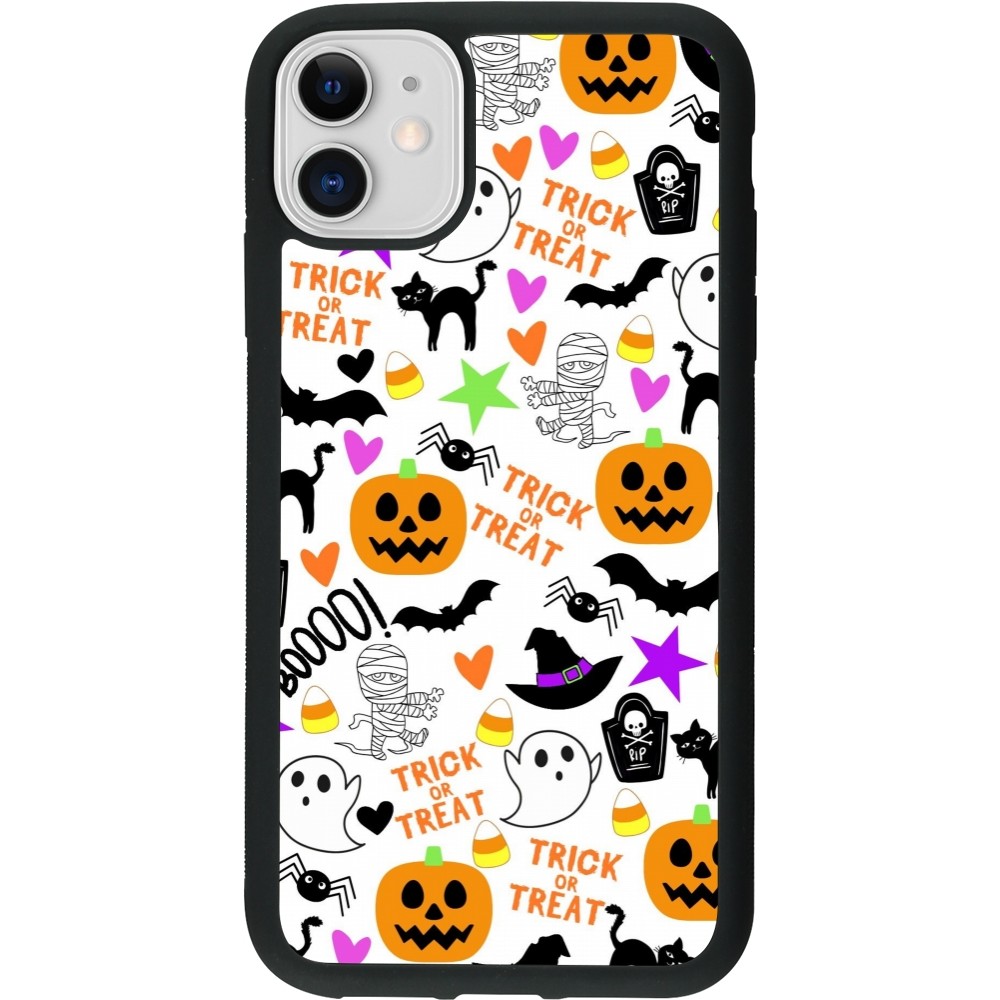 Coque iPhone 11 - Silicone rigide noir Halloween 2024 trick or treat