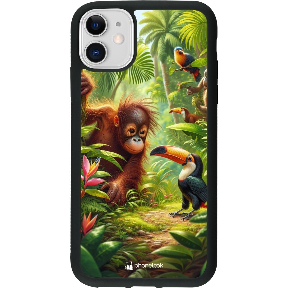 Coque iPhone 11 - Silicone rigide noir Jungle Tropicale Tayrona