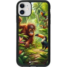 Coque iPhone 11 - Silicone rigide noir Jungle Tropicale Tayrona