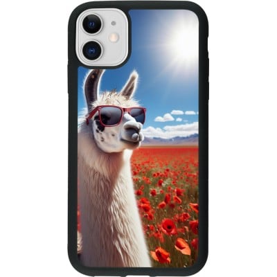 Coque iPhone 11 - Silicone rigide noir Lama Chic en Coquelicot