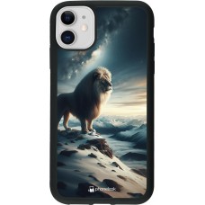 Coque iPhone 11 - Silicone rigide noir Le lion blanc