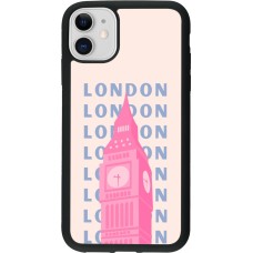 Coque iPhone 11 - Silicone rigide noir London Pink Print