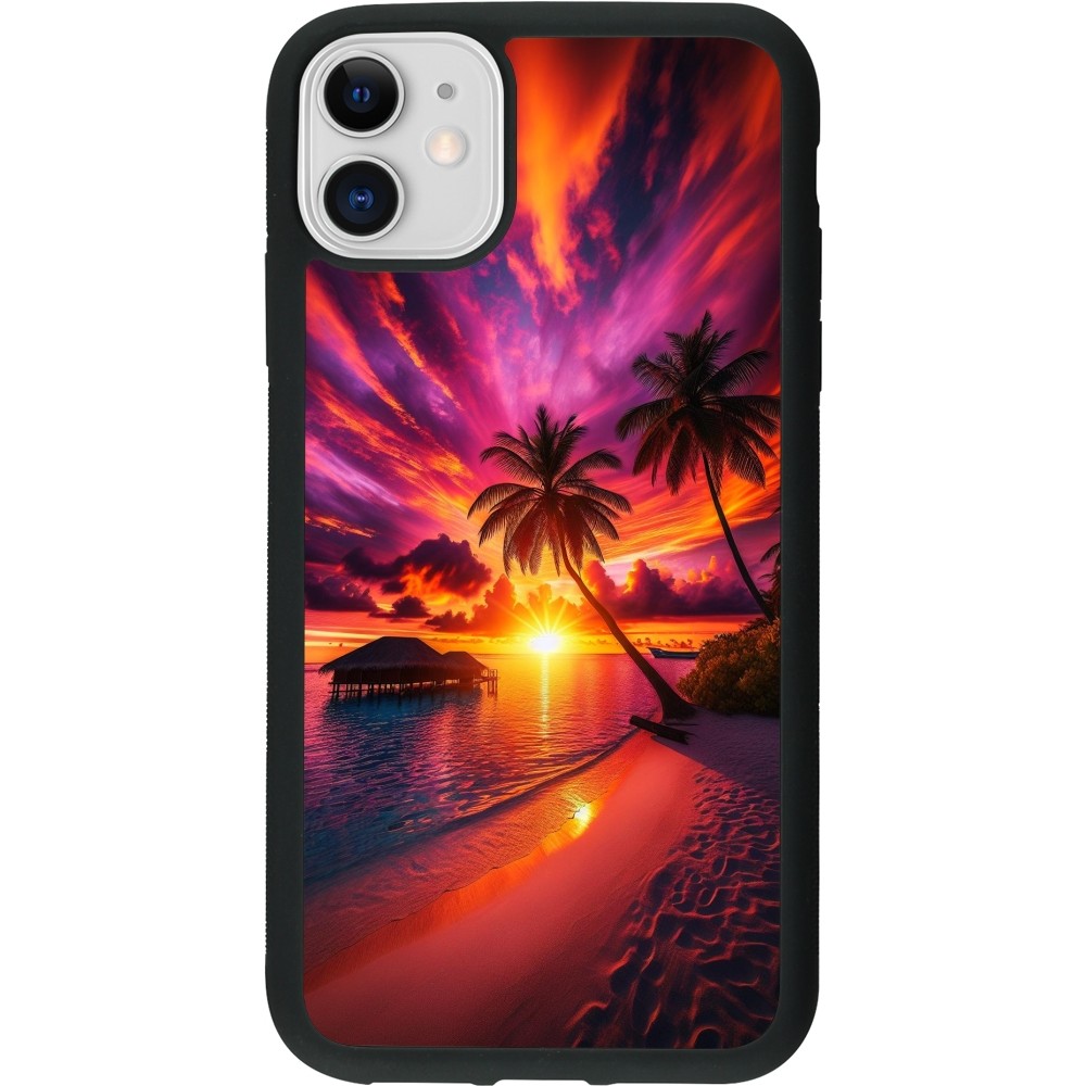 Coque iPhone 11 - Silicone rigide noir Maldives Dusk Bliss