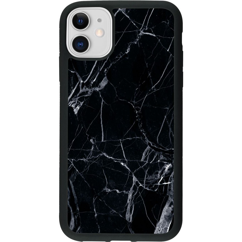 Coque iPhone 11 - Silicone rigide noir Marble Black 01