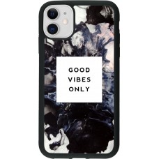 Coque iPhone 11 - Silicone rigide noir Marble Good Vibes Only