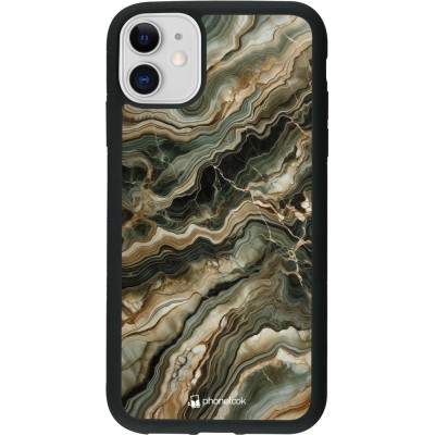 Coque iPhone 11 - Silicone rigide noir Marbre Olive