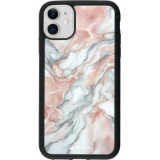 Coque iPhone 11 - Silicone rigide noir Marbre Rose Lumineux