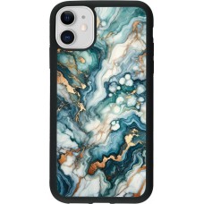 Coque iPhone 11 - Silicone rigide noir Marbre Vert Bleu Doré