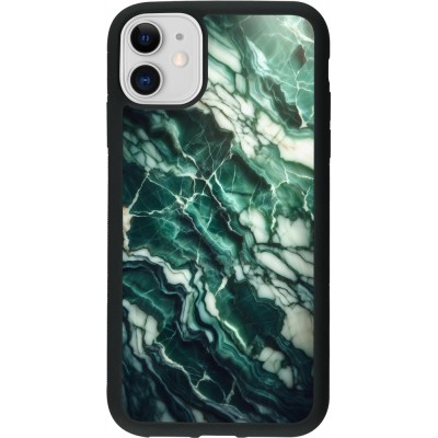 Coque iPhone 11 - Silicone rigide noir Marbre vert majestueux