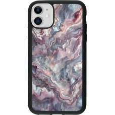 Coque iPhone 11 - Silicone rigide noir Marbre violette argentée