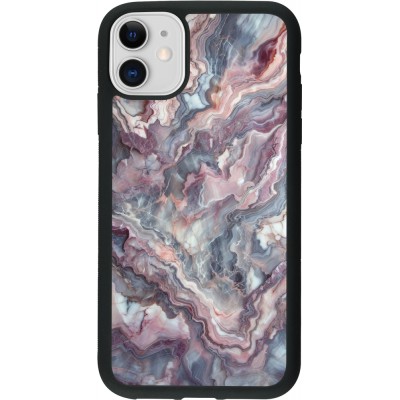 Coque iPhone 11 - Silicone rigide noir Marbre violette argentée