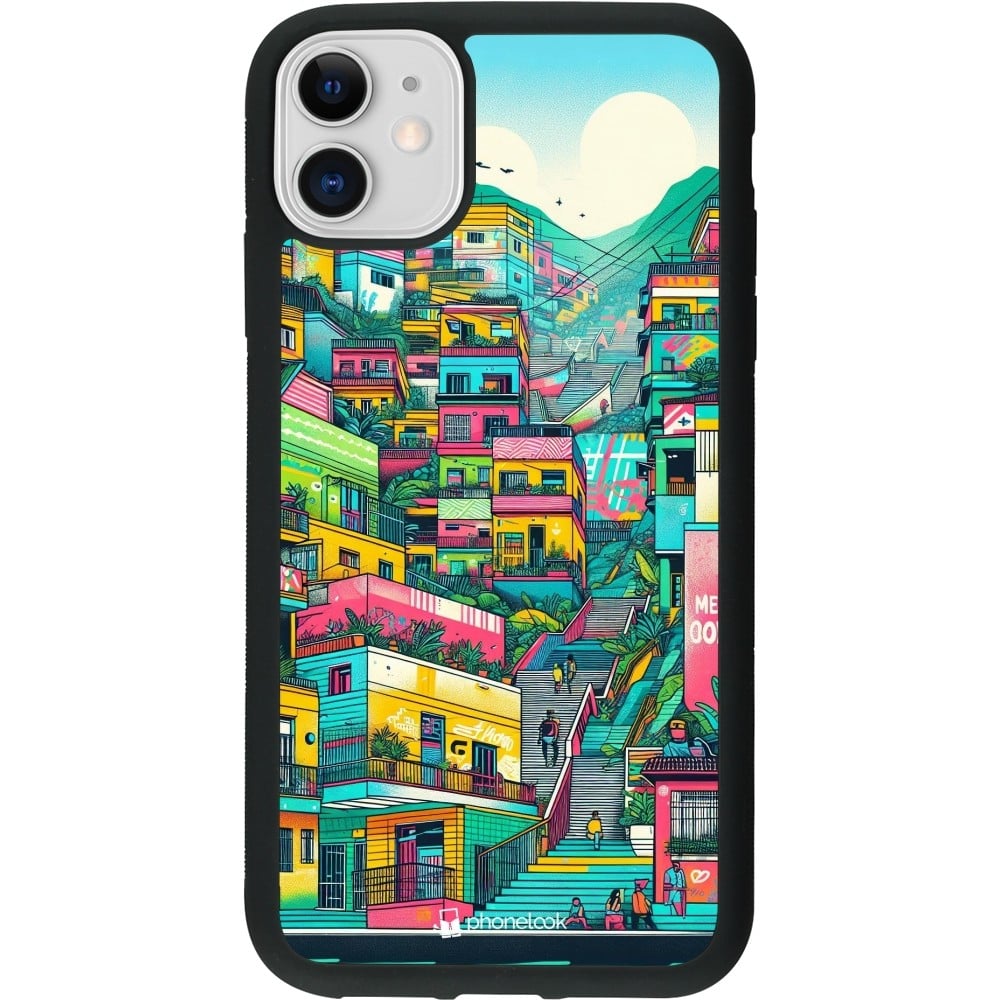 Coque iPhone 11 - Silicone rigide noir Medellin Comuna 13 Art