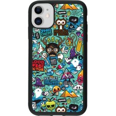 Coque iPhone 11 - Silicone rigide noir Mixed Cartoons Turquoise