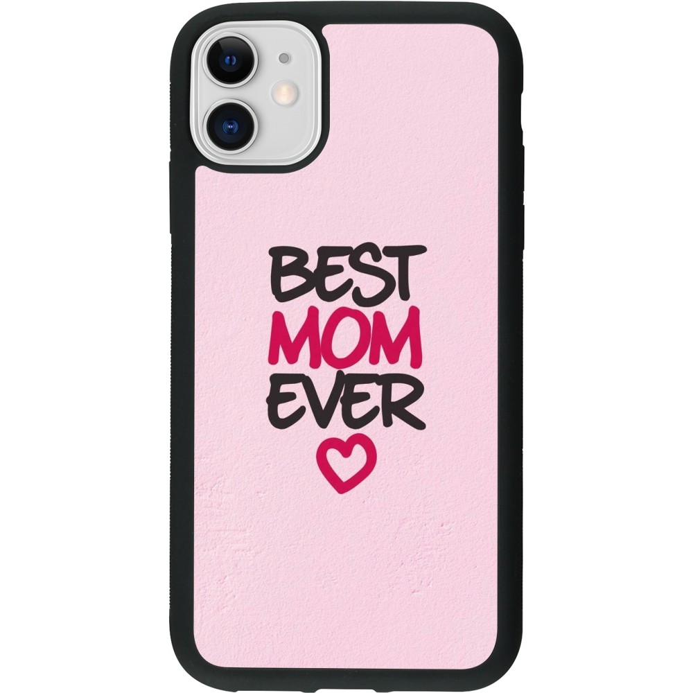 Coque iPhone 11 - Silicone rigide noir Mom 2023 best Mom ever pink