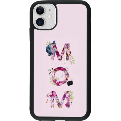 Coque iPhone 11 - Silicone rigide noir Mom 2024 girly mom