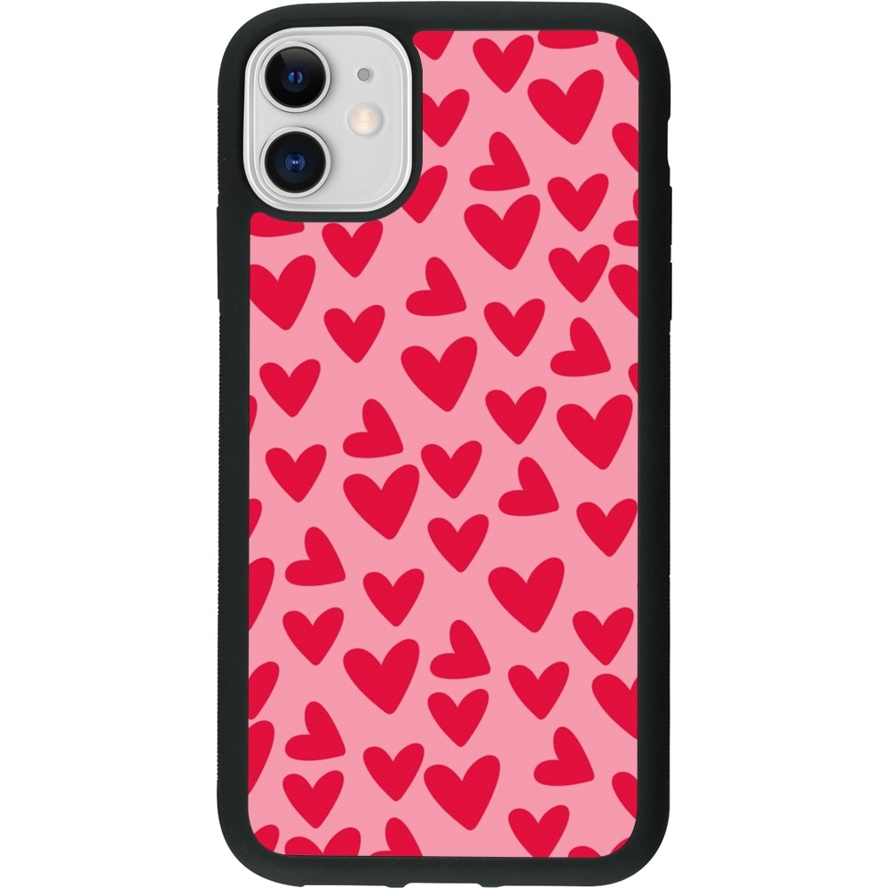 Coque iPhone 11 - Silicone rigide noir Mom 2024 petits coeurs