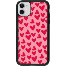 Coque iPhone 11 - Silicone rigide noir Mom 2024 petits coeurs