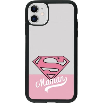 Coque iPhone 11 - Silicone rigide noir Mom 2024 Super hero maman