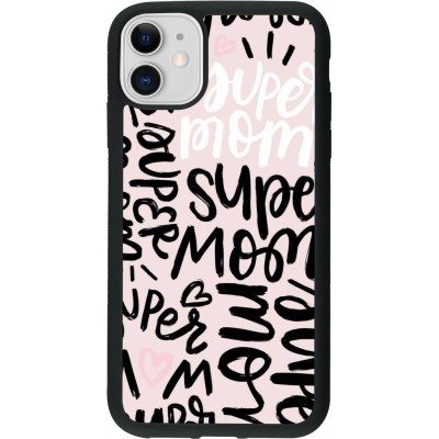 Coque iPhone 11 - Silicone rigide noir Mom 2024 Super mom