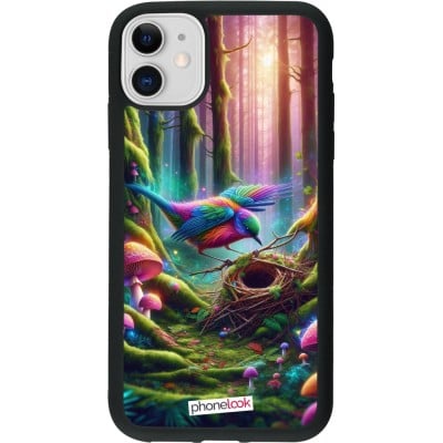 Coque iPhone 11 - Silicone rigide noir Oiseau Nid Forêt