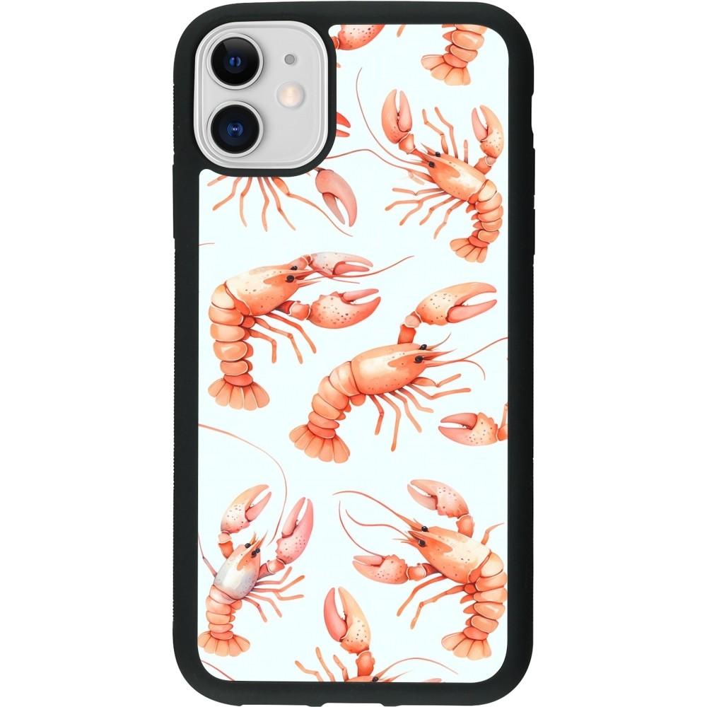 Coque iPhone 11 - Silicone rigide noir Pattern de homards pastels