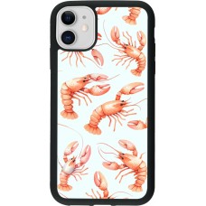 Coque iPhone 11 - Silicone rigide noir Pattern de homards pastels