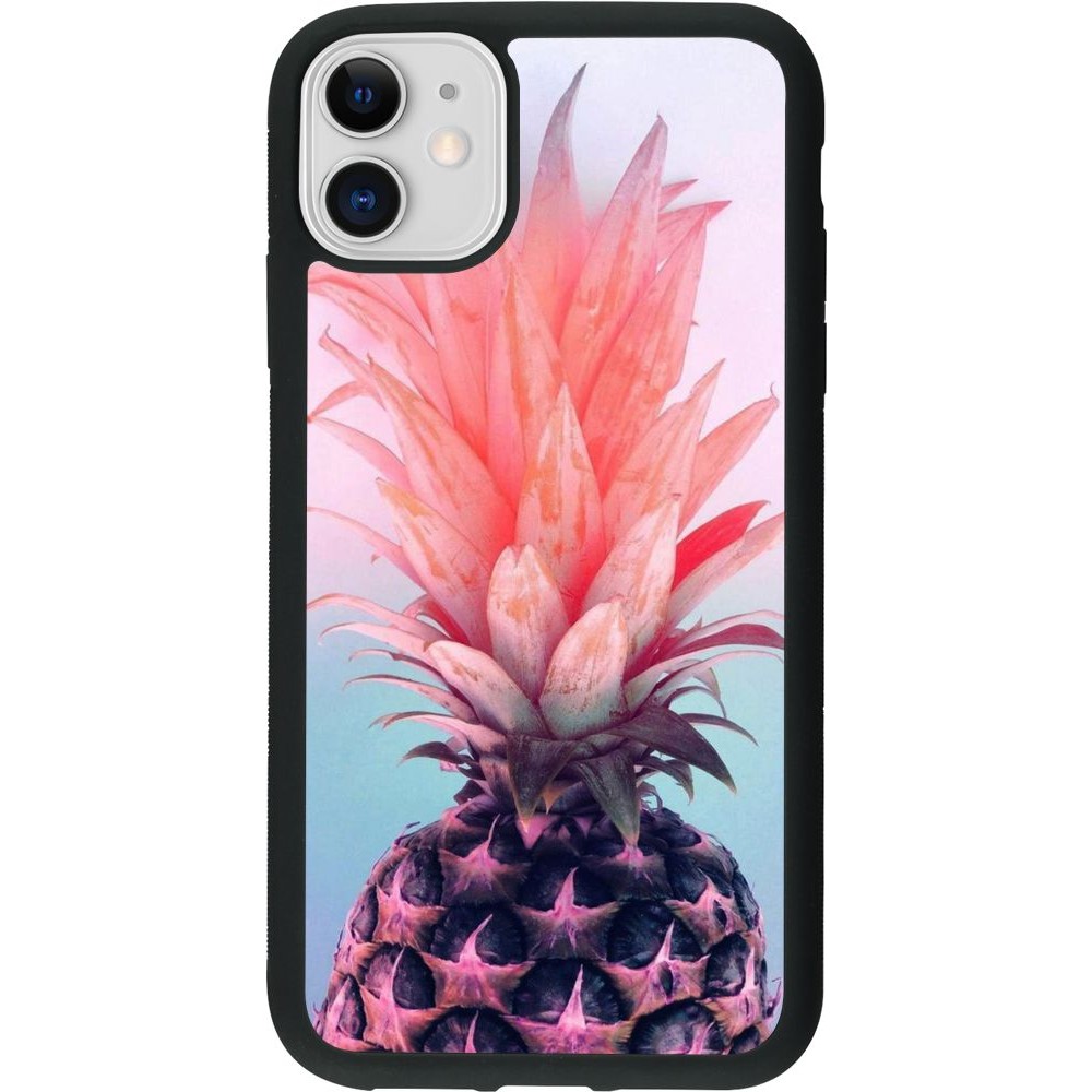 Hülle iPhone 11 - Silikon schwarz Purple Pink Pineapple