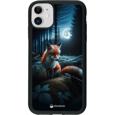 Coque iPhone 11 - Silicone rigide noir Renard lune forêt